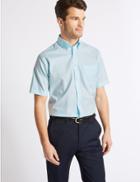 Marks & Spencer Pure Cotton Easy To Iron Regular Fit Shirt Aqua Mix