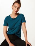 Marks & Spencer Pure Cotton Crew Neck T-shirt Teal