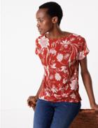 Marks & Spencer Floral Print Short Sleeve Top Red Mix