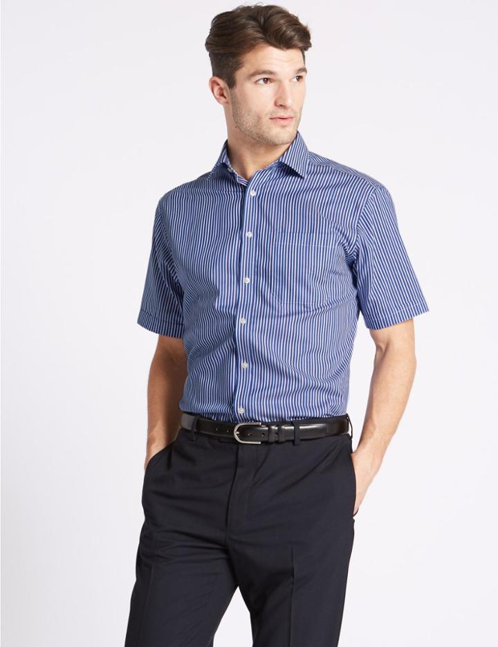Marks & Spencer Pure Cotton Non-iron Regular Fit Shirt Navy Mix