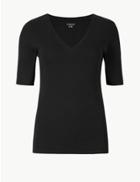 Marks & Spencer Pure Cotton V-neck Regular Fit T-shirt Black