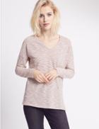 Marks & Spencer Striped V-neck Long Sleeve Jersey Top Blush