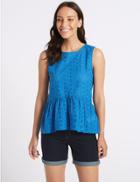 Marks & Spencer Cotton Rich Broderie Round Neck Blouse Cobalt