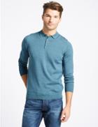 Marks & Spencer Pure Merino Wool Polo Shirt Smokey Blue