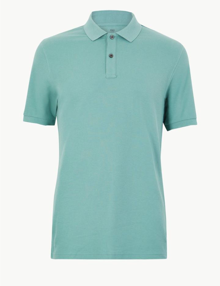 Marks & Spencer Slim Fit Pure Cotton Polo Shirt Light Green