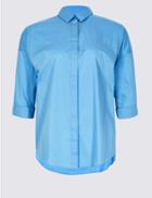 Marks & Spencer Curve Cotton Rich Long Sleeve Shirt Fresh Blue