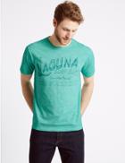 Marks & Spencer Pure Cotton Printed Crew Neck T-shirt Jade