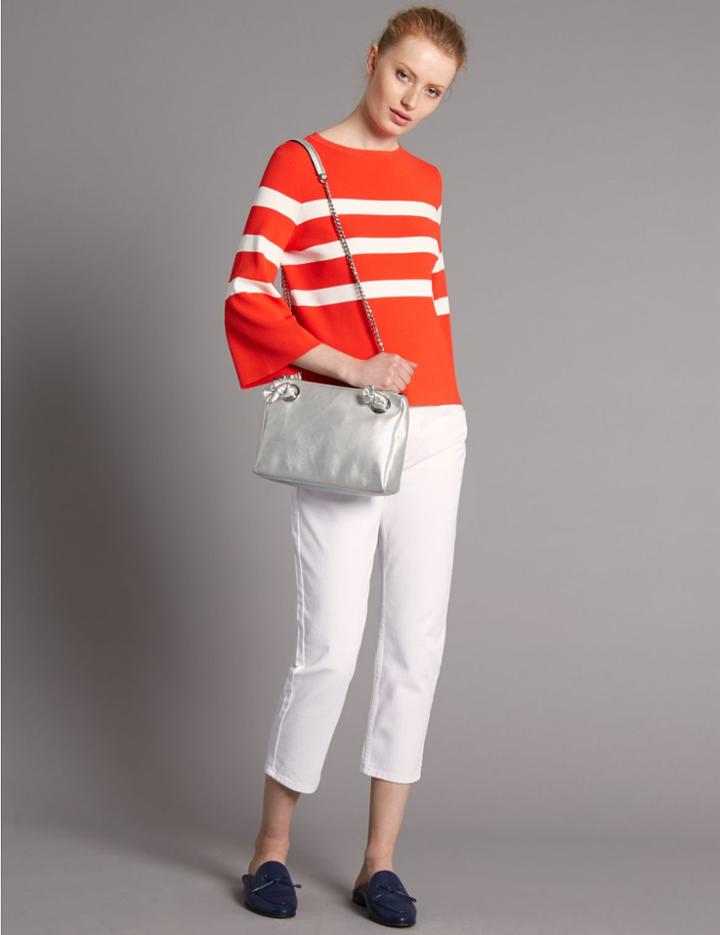 Marks & Spencer Leather Eyelet Across Body Bag Silver