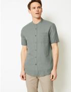 Marks & Spencer Linen Rich Grandad Shirt With Pocket Khaki