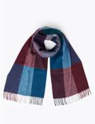 Marks & Spencer Merino Wool Checked Scarf Navy Mix