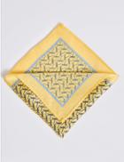 Marks & Spencer Pure Silk Dragonfly Print Pocket Square Yellow Mix
