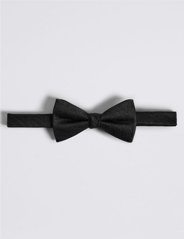 Marks & Spencer Pure Silk Textured Bow Tie Black