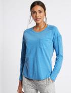 Marks & Spencer Pure Cotton Round Neck Long Sleeve T-shirt Blue