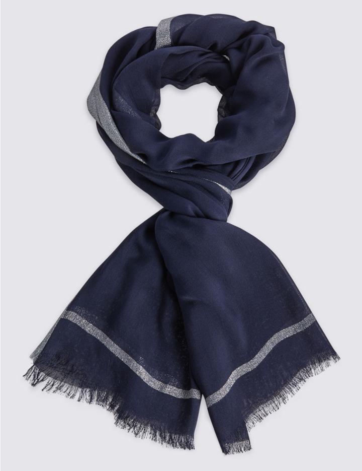Marks & Spencer Sparkle Striped Scarf Navy