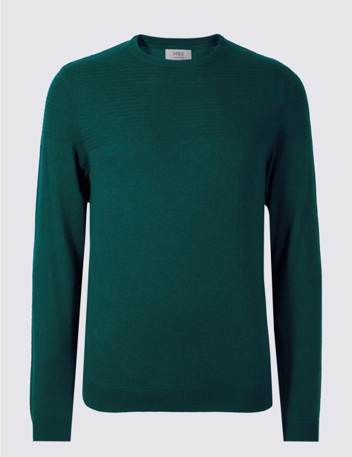 Marks & Spencer Cotton Blend Textured Jumper Dark Teal