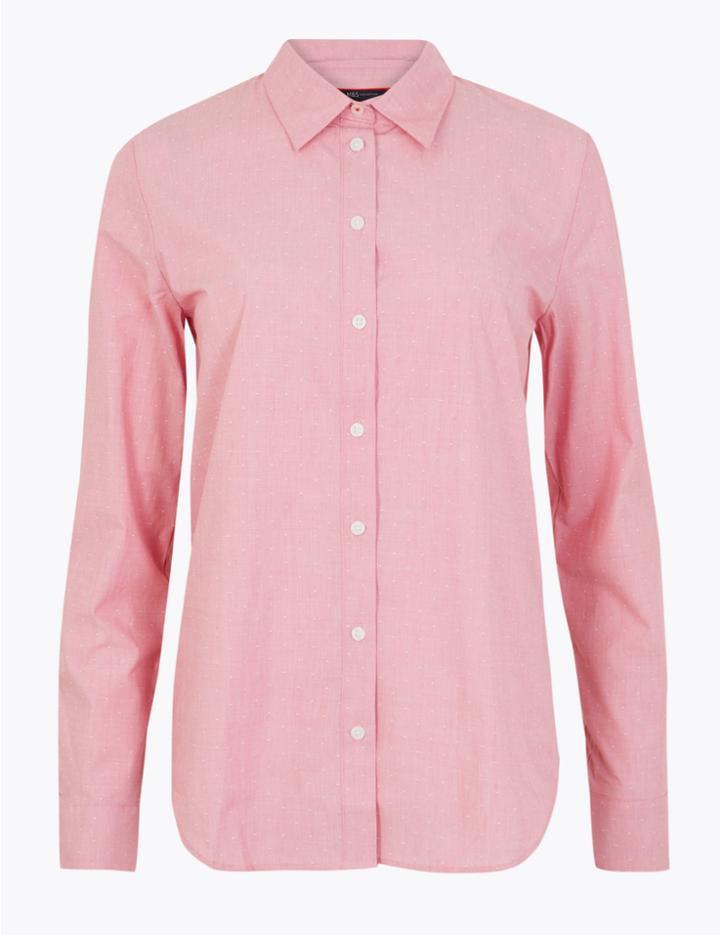 Marks & Spencer Pure Cotton Polka Dot Print Shirt Pink Mix