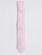 Marks & Spencer Pure Silk Floral Print Tie & Pocket Square Set Pink