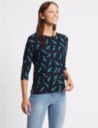 Marks & Spencer Cotton Rich Feather Print T-shirt Navy Mix