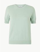 Marks & Spencer Pure Cotton Round Neck Short Sleeve Jumper Mint