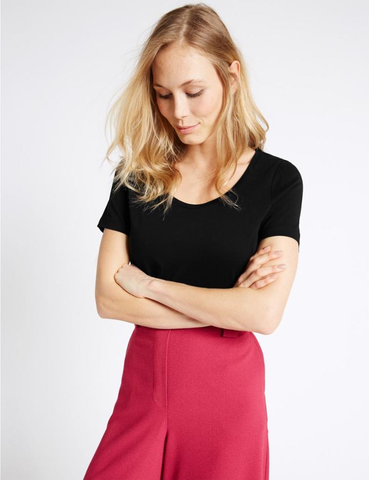 Marks & Spencer Pure Supima Cotton Scoop Neck T-shirt Black