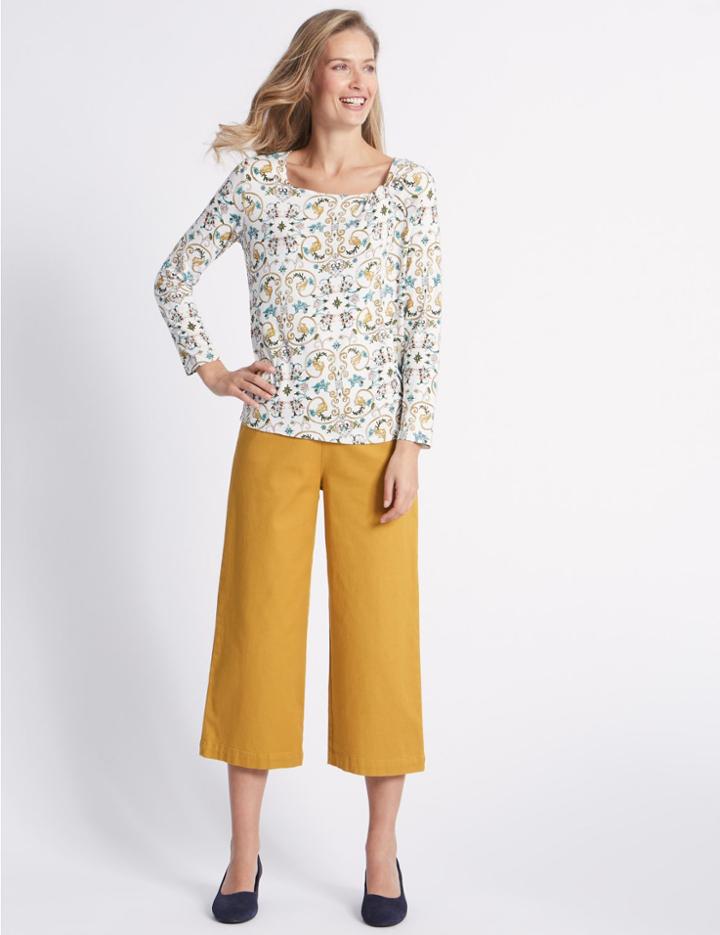 Marks & Spencer Cotton Rich Cropped Flared Trousers Antique Gold