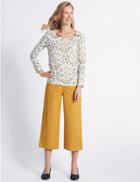 Marks & Spencer Cotton Rich Cropped Flared Trousers Antique Gold