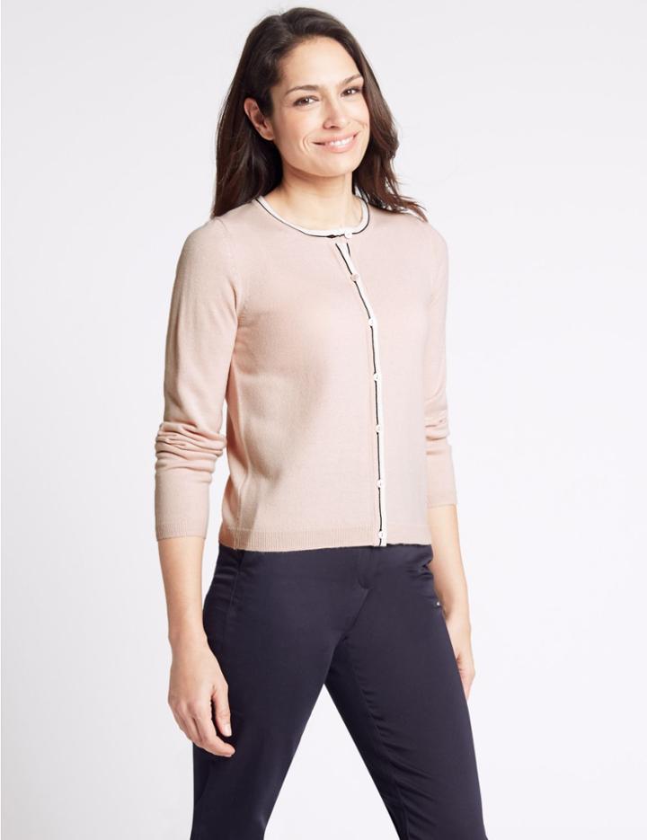 Marks & Spencer Cashmilon&trade; Contrasting Edge Cardigan Peach Mix