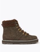 Marks & Spencer Faux Fur Hiker Ankle Boots Dark Chocolate