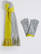 Marks & Spencer Colour Block Scarf & Gloves Set Lime Mix