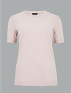 Marks & Spencer Textured Round Neck Short Sleeve T-shirt Almond