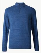 Marks & Spencer Cotton Rich Polo Shirt Mid Blue