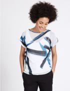 Marks & Spencer Brush Print Woven Layer T-shirt Blue Mix