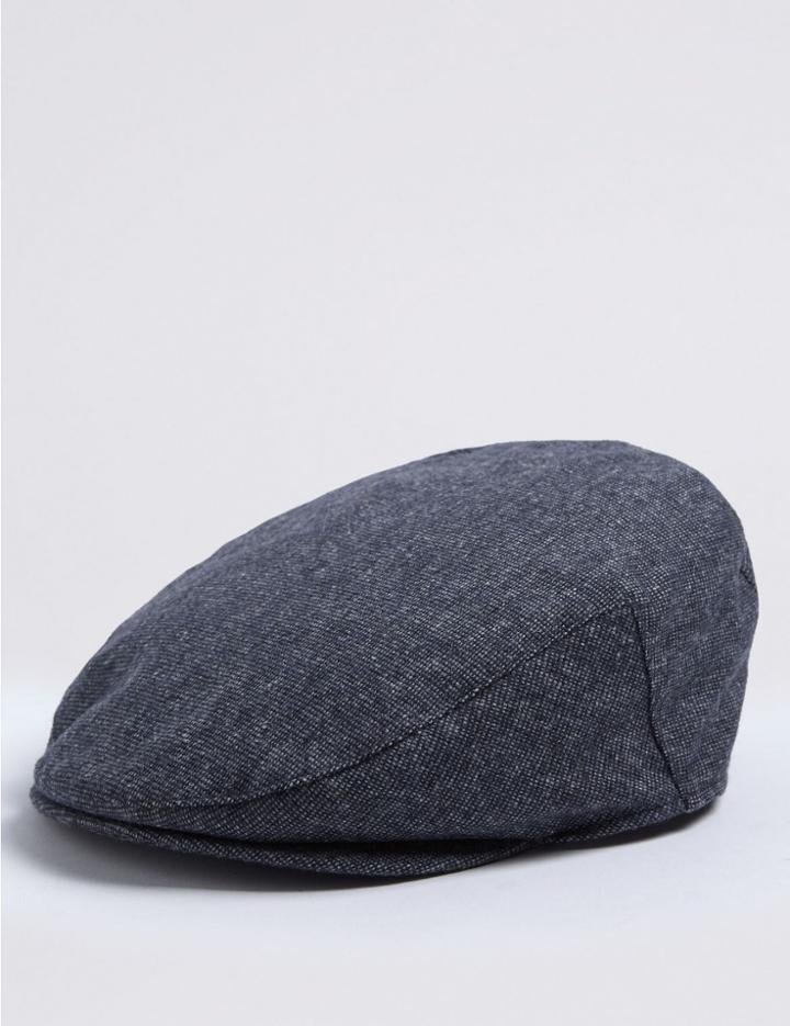 Marks & Spencer Wool Blend Flat Cap Navy Mix