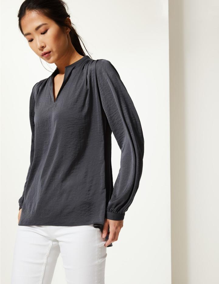 Marks & Spencer Washed Satin Relaxed Fit Blouse Gunmetal