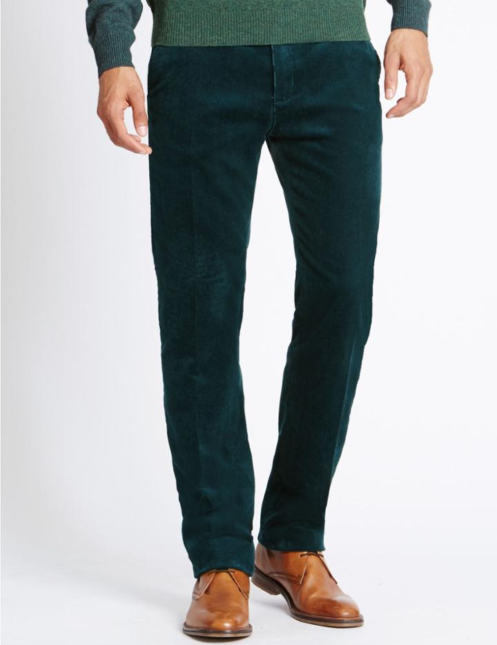 Marks & Spencer Cotton Rich Corduroy Trousers With Stormwear&trade; Dark Teal