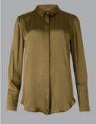 Marks & Spencer Satin Long Sleeve Shirt Khaki