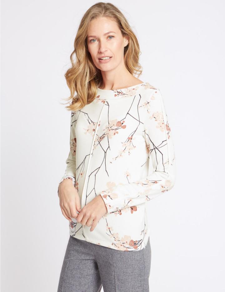 Marks & Spencer Floral Print Warm Handle Long Sleeve T-shirt Ivory Mix
