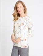 Marks & Spencer Floral Print Warm Handle Long Sleeve T-shirt Ivory Mix