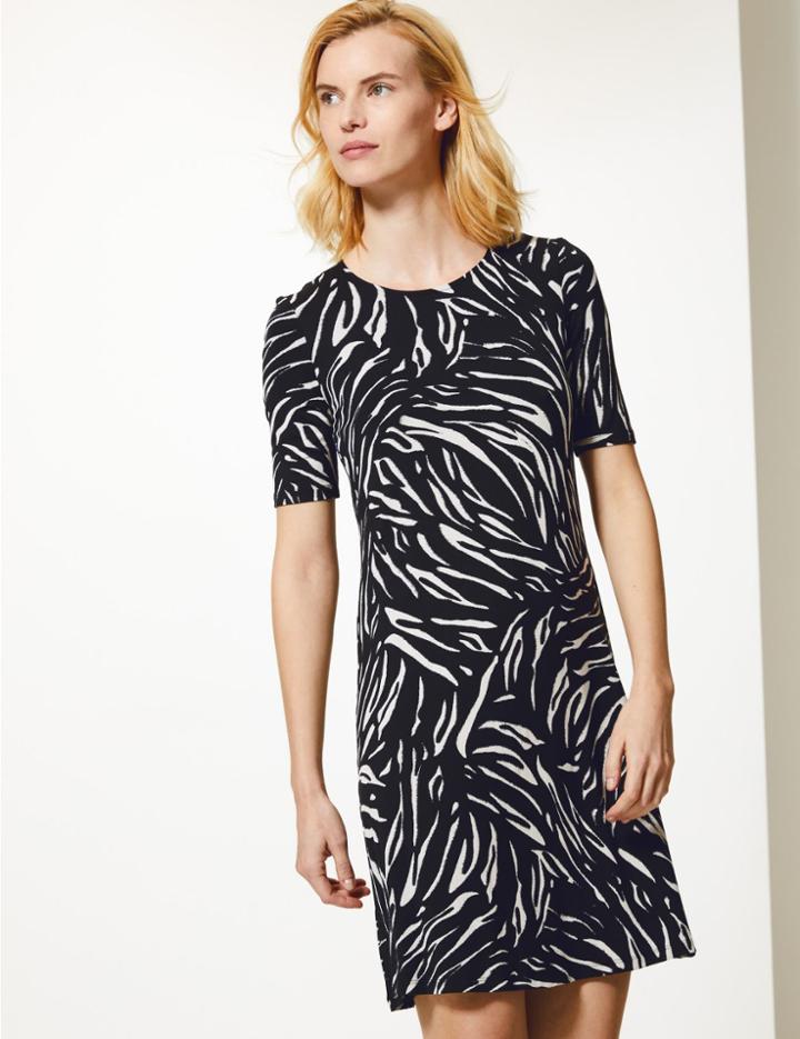 Marks & Spencer Animal Print Jersey Short Sleeve Swing Dress Black Mix