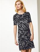 Marks & Spencer Animal Print Jersey Short Sleeve Swing Dress Black Mix