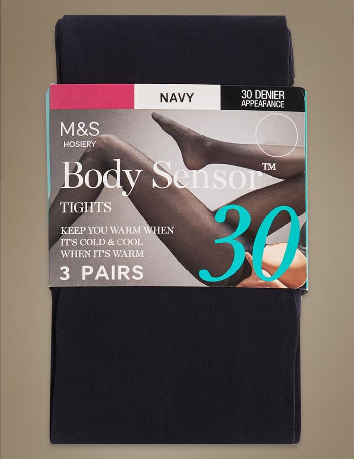 Marks & Spencer 3 Pair Pack 30 Denier Body Sensor&trade; Opaque Tights Navy