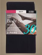 Marks & Spencer 3 Pair Pack 30 Denier Body Sensor&trade; Opaque Tights Navy