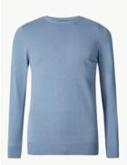 Marks & Spencer Pure Cotton Crew Neck Jumper Blue