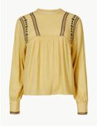Marks & Spencer Embroidered High Neck Long Sleeve Blouse Yellow Mix