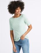 Marks & Spencer Pure Cotton Spotted Slash Neck T-shirt Mint Mix