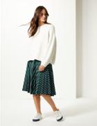 Marks & Spencer Striped Jersey Pleated Midi Skirt Navy Mix