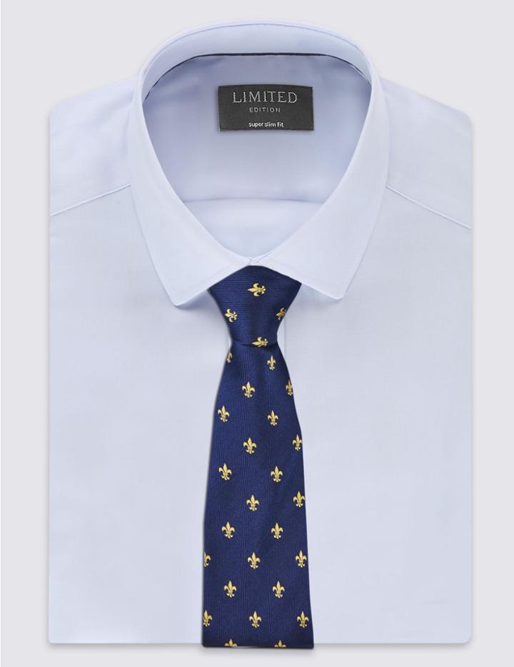 Marks & Spencer Pure Silk Geometric Print Tie Gold Mix