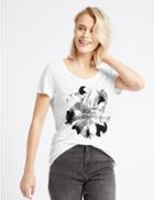 Marks & Spencer Pure Linen Graphic Print Jersey Top White Mix
