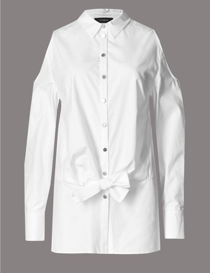 Marks & Spencer Pure Cotton Cold Shoulder Tie Detail Shirt White
