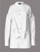 Marks & Spencer Pure Cotton Cold Shoulder Tie Detail Shirt White